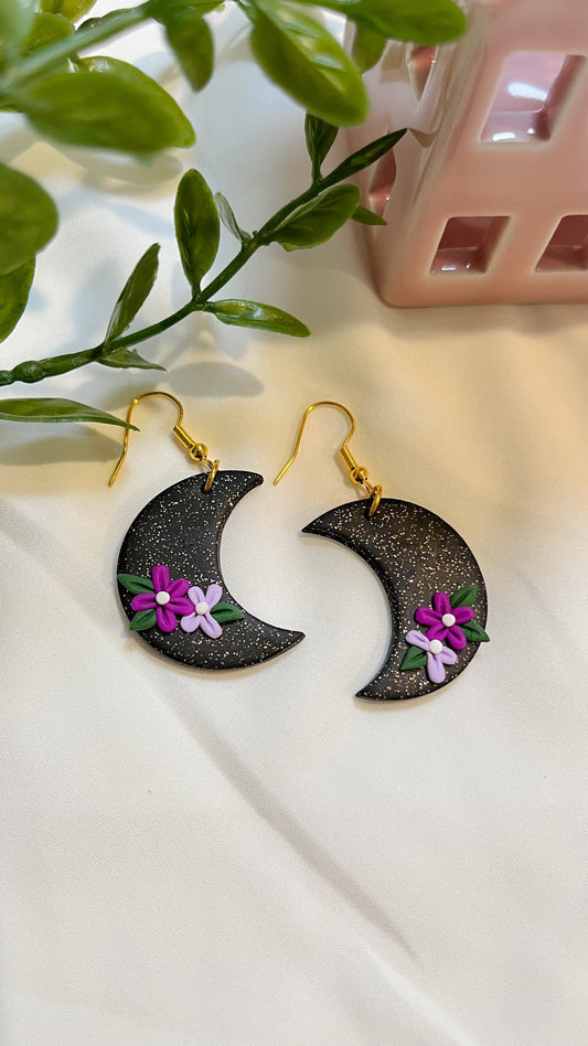 Floral Twinkle Moon Earrings