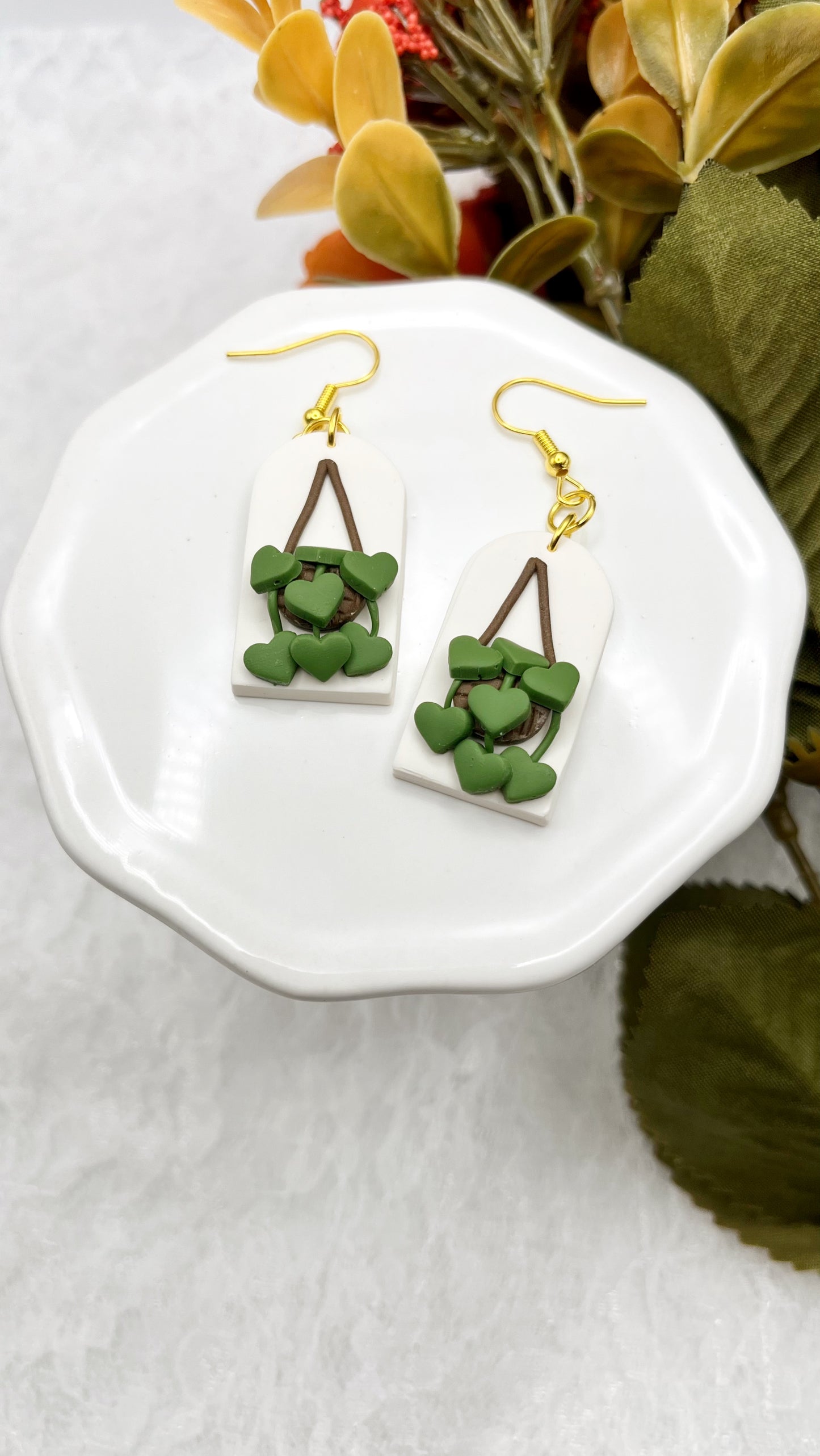 String of Heart Hanging Plant Earrings