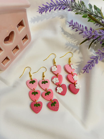 Heart Strawberry Flower Trio Earrings