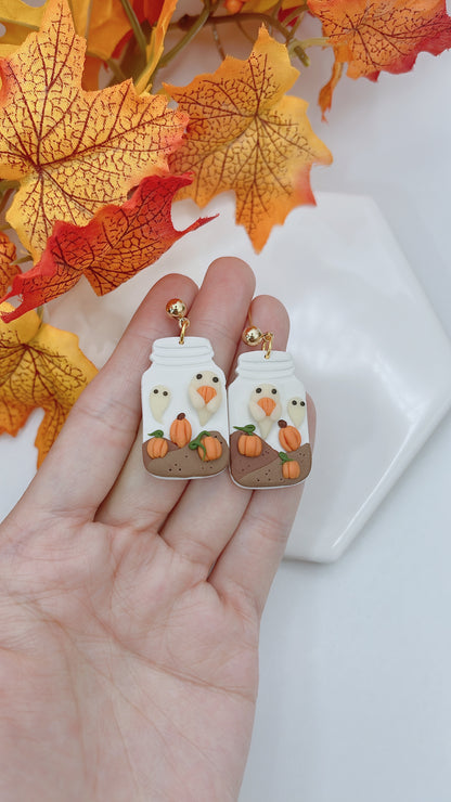 Pumpkin Ghosts In The Jar (Glow in the Dark) Earrings