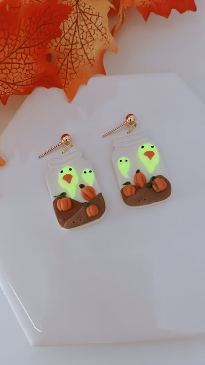 Pumpkin Ghosts In The Jar (Glow in the Dark) Earrings