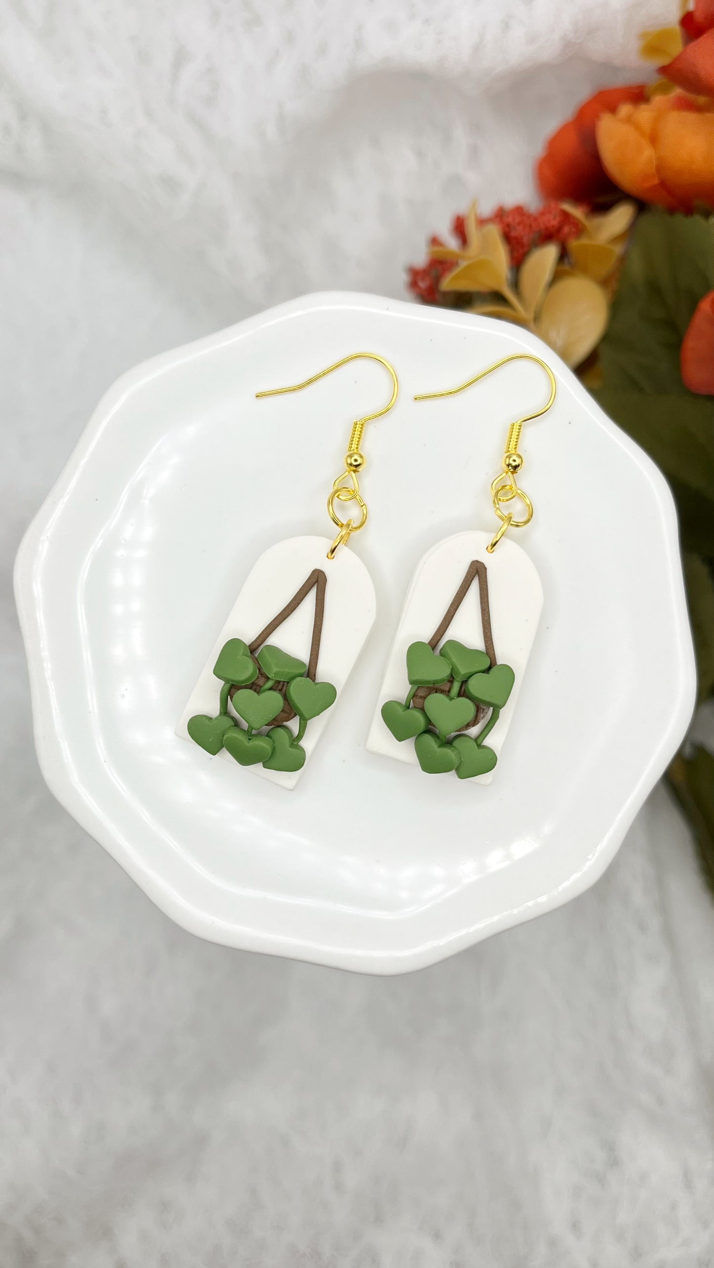 String of Heart Hanging Plant Earrings